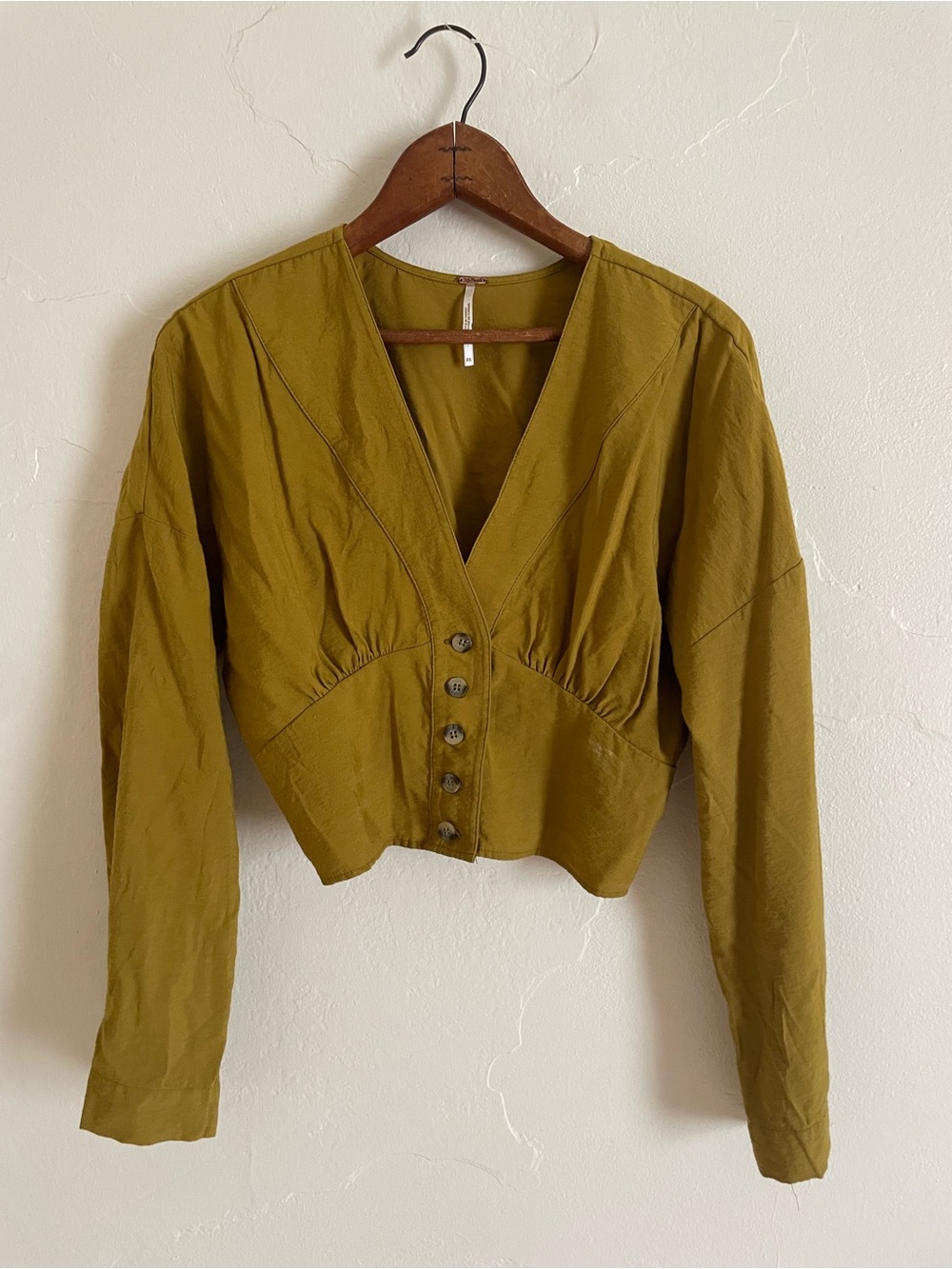 Olive Green V-Neck Button Front Women's Top